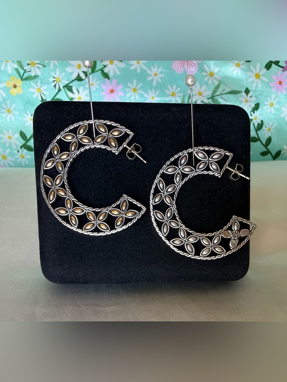 Authentic John Hardy Batu Kawung Earrings, 925 SS & 18K Gold Lg Vintage Bali